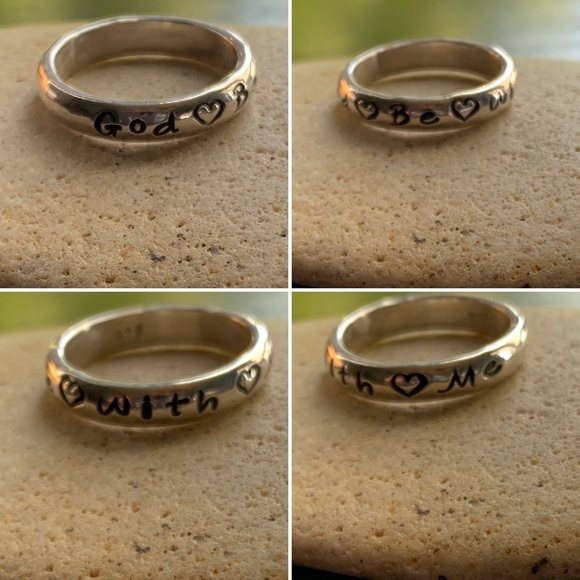 Sterling Stacking Ring Set Handstamped Hearts Topaz Amethyst Peridot Ban… - Picture 5 of 11